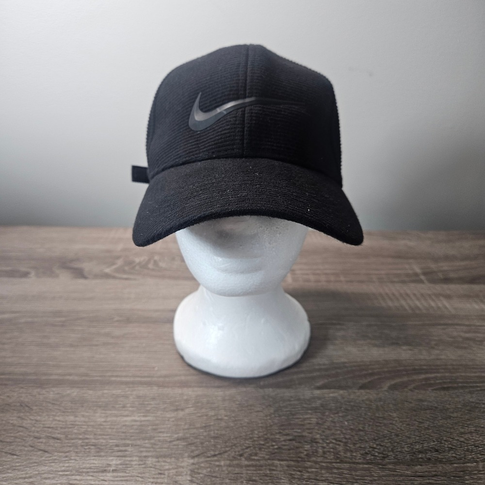 Nike Heritage 86 Corduroy Texture Adjustable Strapback Hat Black Swoosh Logo